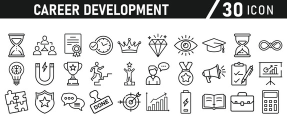 Career Development icon set. Success winner, business goal, challenge line style icon. Professional business career, goal collection. Vector illustration