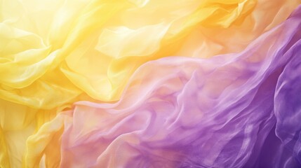 Fototapeta premium Soft yellow and purple fabrics flowing and creating graceful waves