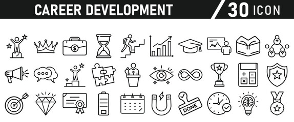 Career Development icon set. Success winner, business goal, challenge line style icon. Professional business career, goal collection. Vector illustration