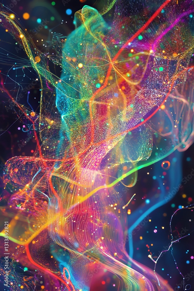 Poster experience a stunning visual of a colorful abstract background filled with luminous particles and dy