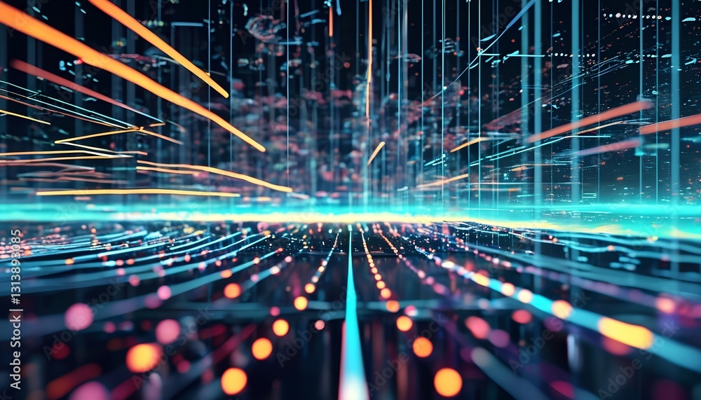 Poster dynamic data visualization virtual space digital artwork futuristic environment abstract viewpoint t