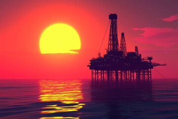 Obraz premium Offshore oil rig sunset ocean energy platform