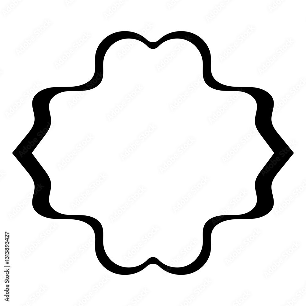 Poster Abstract Wavy Border Frame with Curved Edges in Black Outline
