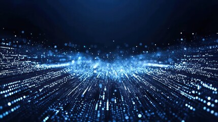 Obraz premium Abstract Blue Digital Network Background With Luminous Particles And Lines Generating Futuristic Visuals