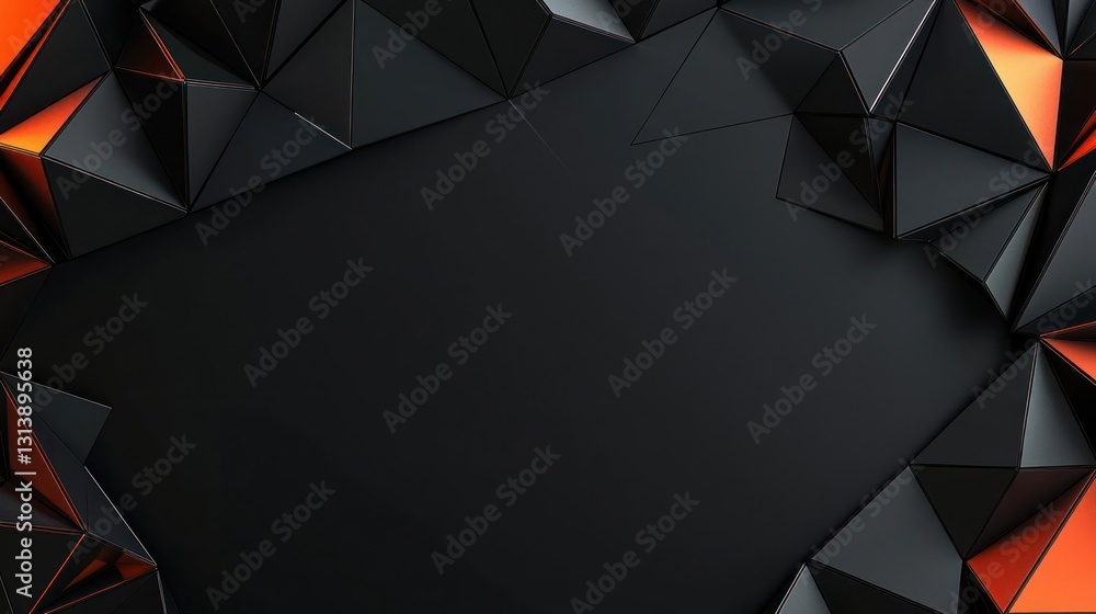 Poster abstract black triangle geometric pattern with orange gradient lighting against dark background