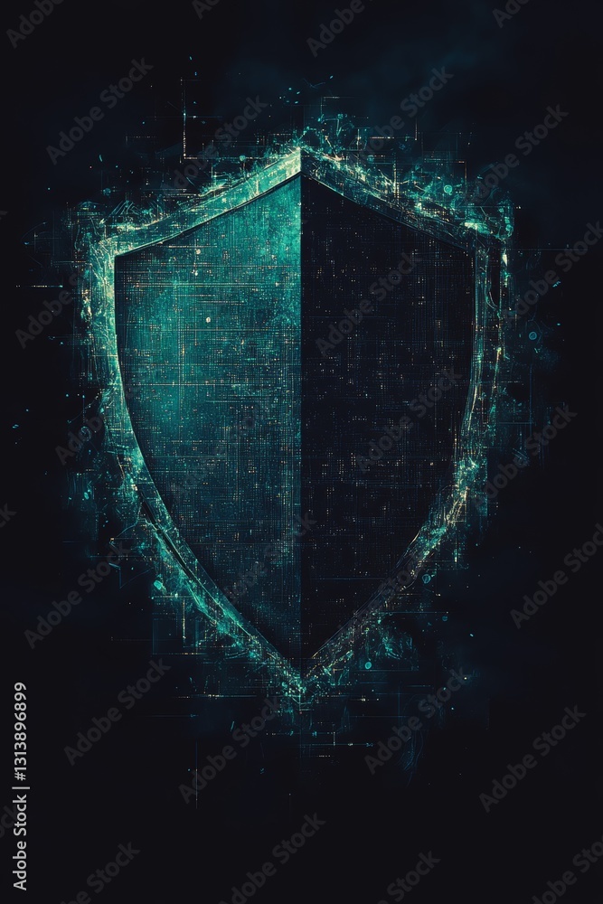 Poster eye-catching abstract digital shield concept featuring futuristic elements. perfect for visualizing 