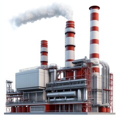Obraz premium Modern Industrial Power Plant with Smokestacks and Pipes