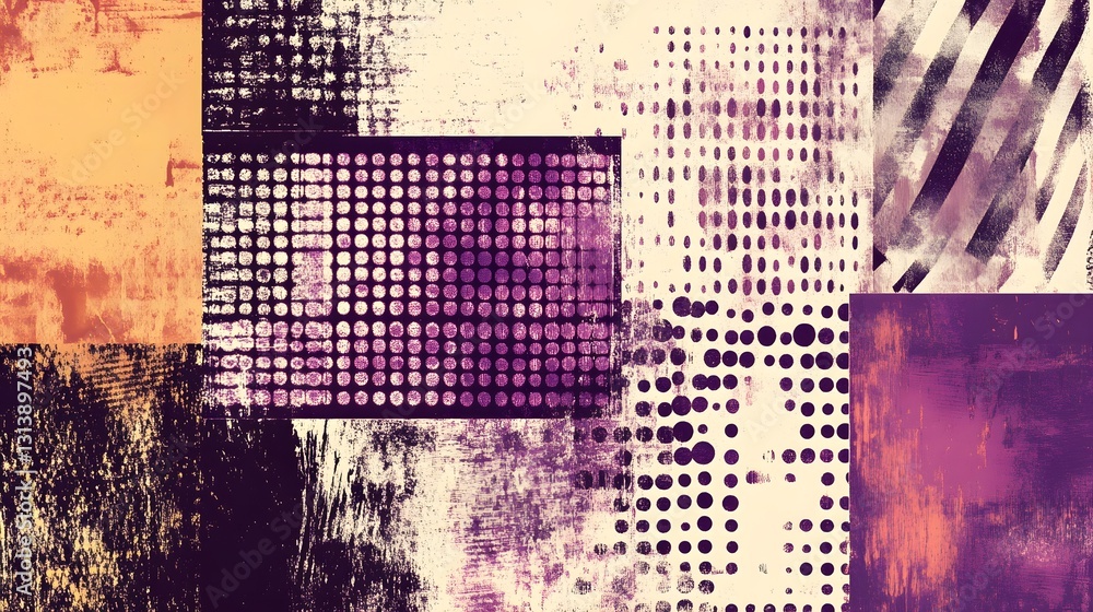 Poster Vibrant Abstract Geometric Mosaic Pattern with Blurred Dots and Pixels