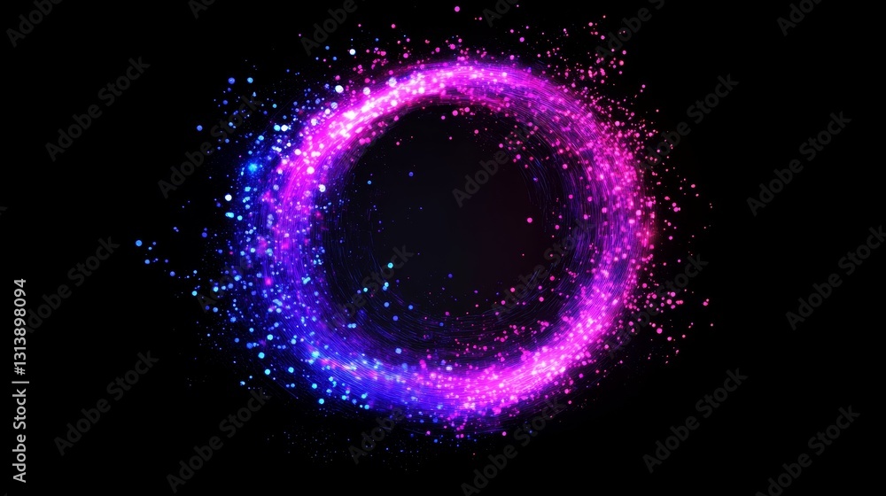 Poster this stunning image showcases a vibrant circular glow filled with sparkling particles against a dark