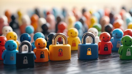 Colorful people figures with padlocks.