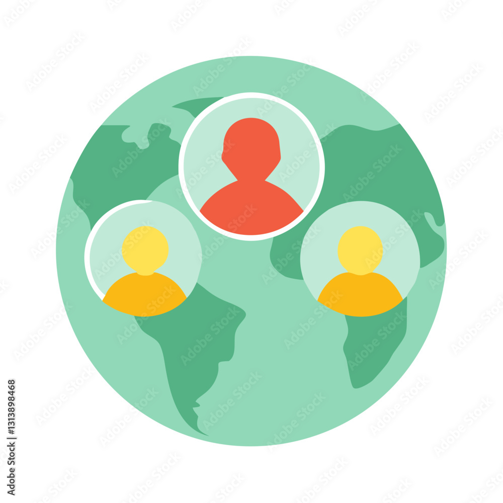 Poster global networking with people icons on world map