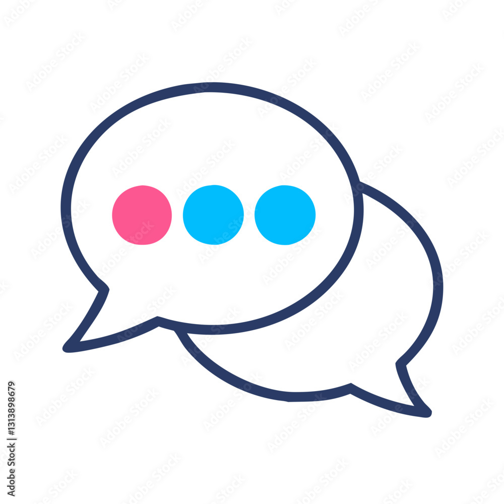 Poster two speech bubbles with colorful dots for conversation