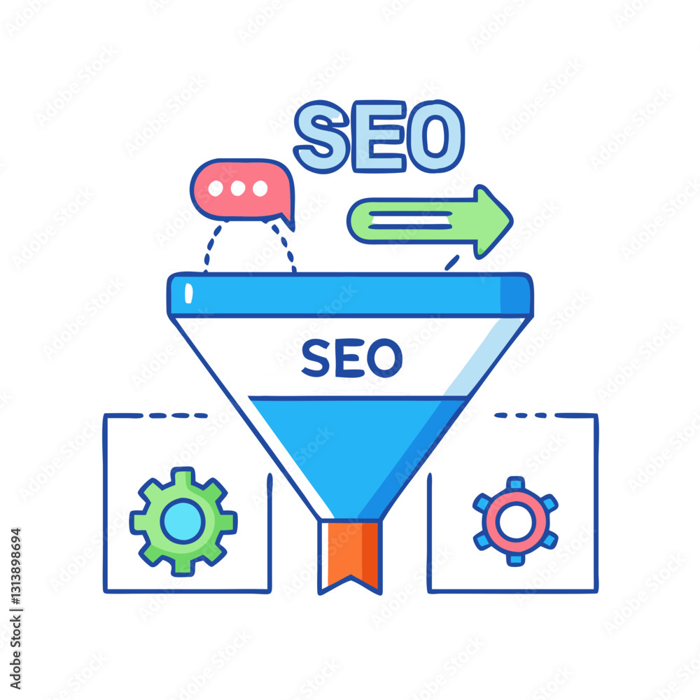 Poster seo funnel with digital marketing elements for optimization