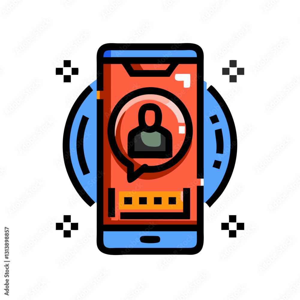 Poster mobile phone with secure chat icon for private messaging