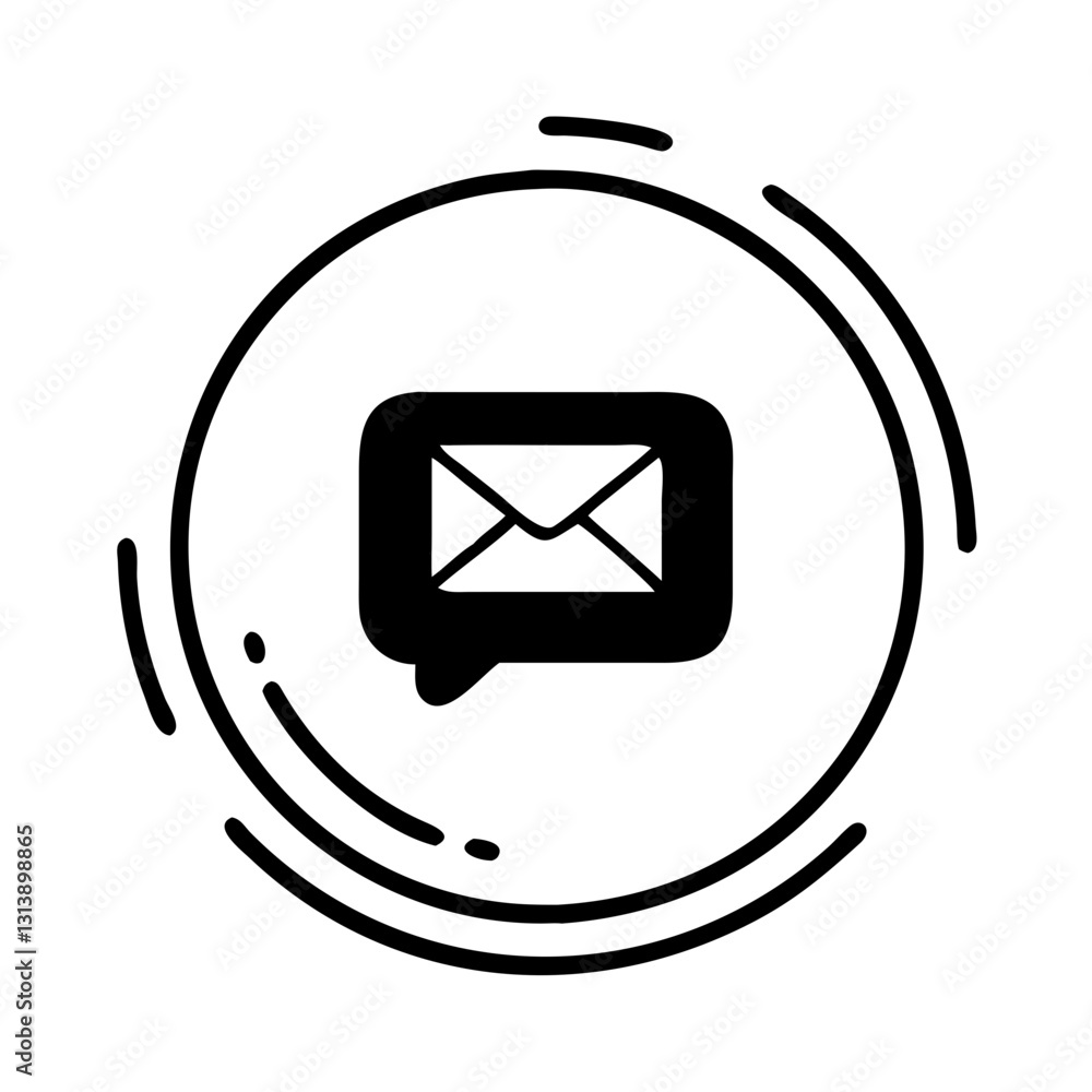 Poster email message inside circular speech bubble for communication