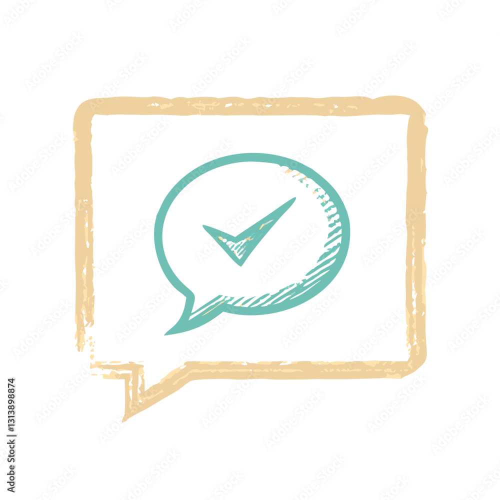 Poster hand-drawn speech bubble with checkmark for approval