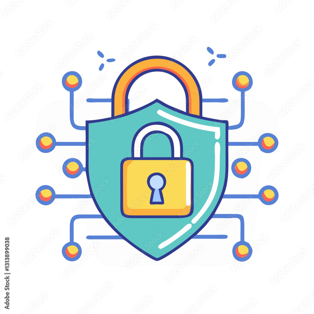 Aufkleber digital security shield with padlock and circuit design