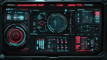 Obraz premium Futuristic digital display panel showing various interface information and graphics