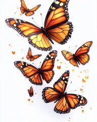 A stunning watercolor illustration of monarch butterflies in flight, perfect for spring events, educational materials, or nature-themed designs focusing on transformation and freedom.