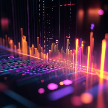 Dynamic Data Visualization in Neon Colors Reflecting Modern Analytics Technology