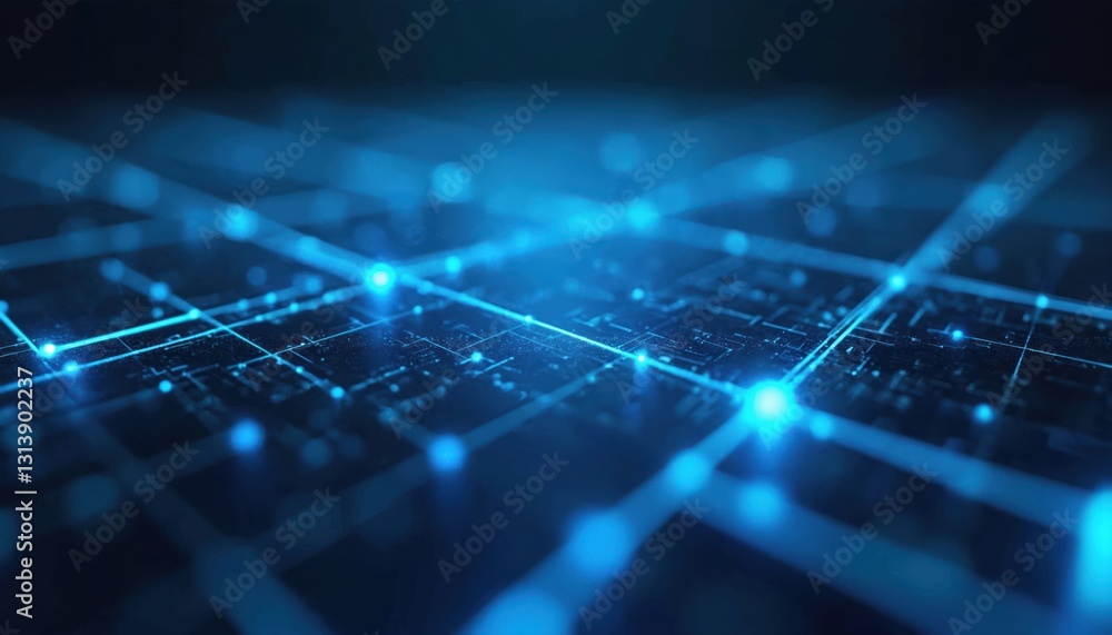 Leinwandbilder blue futuristic tech background with glowing lines, nodes. modern digital design innovation, network