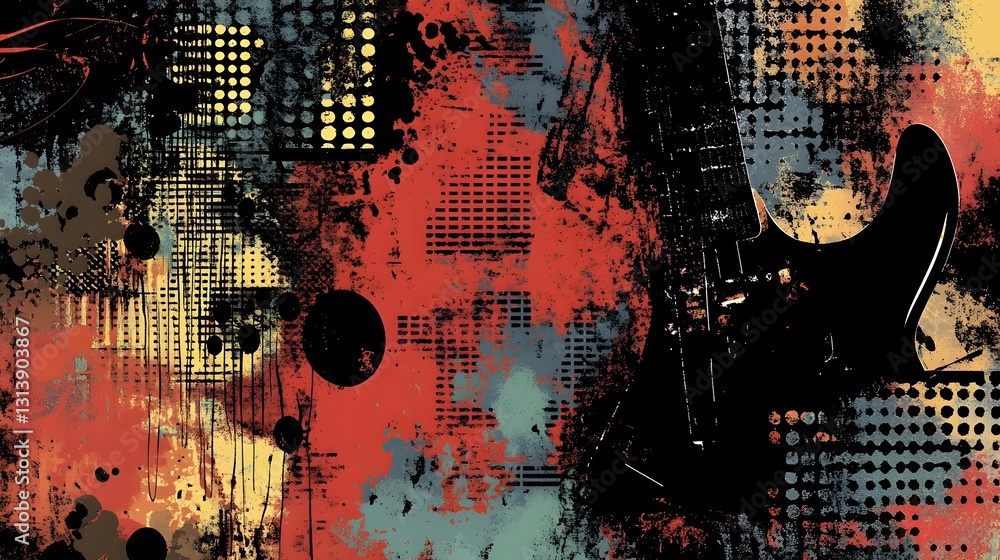 Poster Vibrant Abstract Grunge Texture with Chaotic Splash of Colors and Patterns