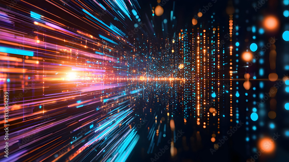 Aufkleber vivid vibrant data stream of light speeding through cyberspace in abstract futuristic visualization