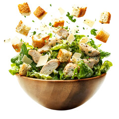 A Fresh Chicken Caesar Salad with Croutons Isolated on Transparent Background