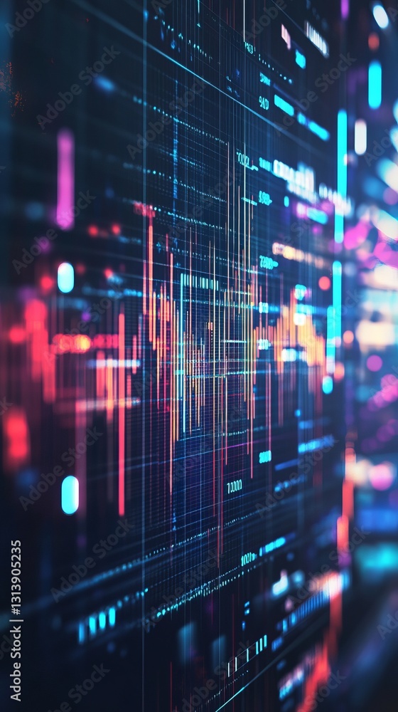 Poster dynamic digital landscape with abstract data visualizations and futuristic graphics