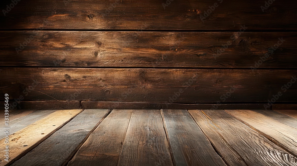 Poster dark wooden surface with rough grain pattern and horizontal plank design for background