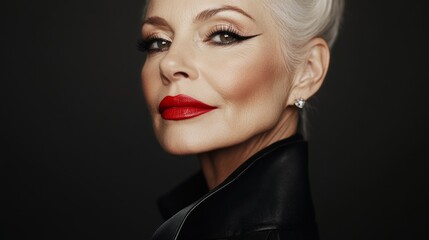 Elegant mature woman with striking makeup and silver hair in a high-fashion portrait © Thavesak