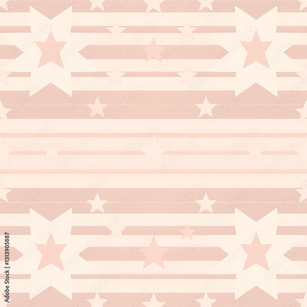Poster starry delight: a repeating seamless pattern of stars and stripes in a soft pastel palette, creating