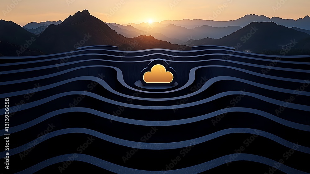 Poster dynamic visualization of neural network with abstract mountain landscape