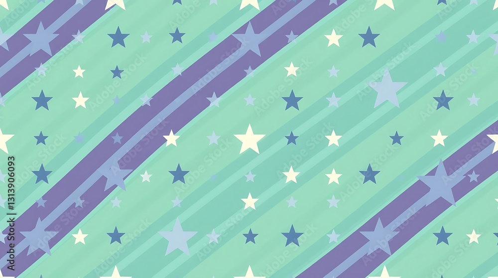 Poster whimsical star pattern: a delightful pattern featuring a mix of stars and stripes in shades of green