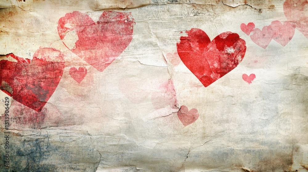 Poster A Textured Paper Background Displaying Several Heart Shaped Symbols