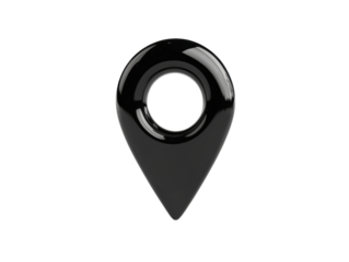 Black location pin icon on white background for digital use on a transparent background