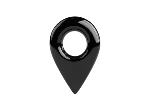 Black location pin icon on white background for digital use on a transparent background