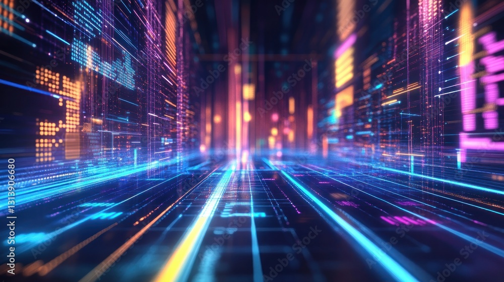 Poster abstract digital environment showcasing data and network infrastructure visuals
