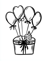 Themed food and items for a birthday party. Coloring page to print on standard 8.5x11 inch paper