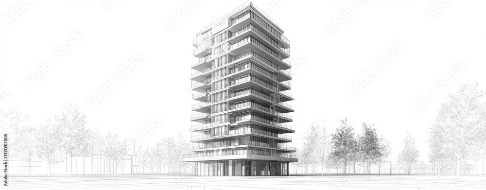 Aufkleber a 3d shape with black lines presented on a grid background in an abstract design
