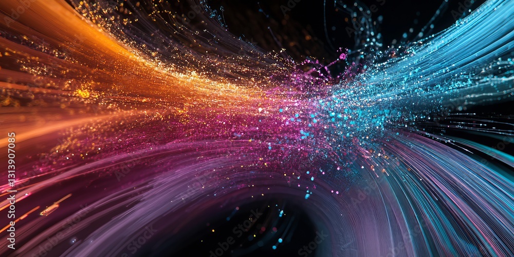 Poster explore the vibrant flow of data visualization through dynamic colors and patterns, illustrating the