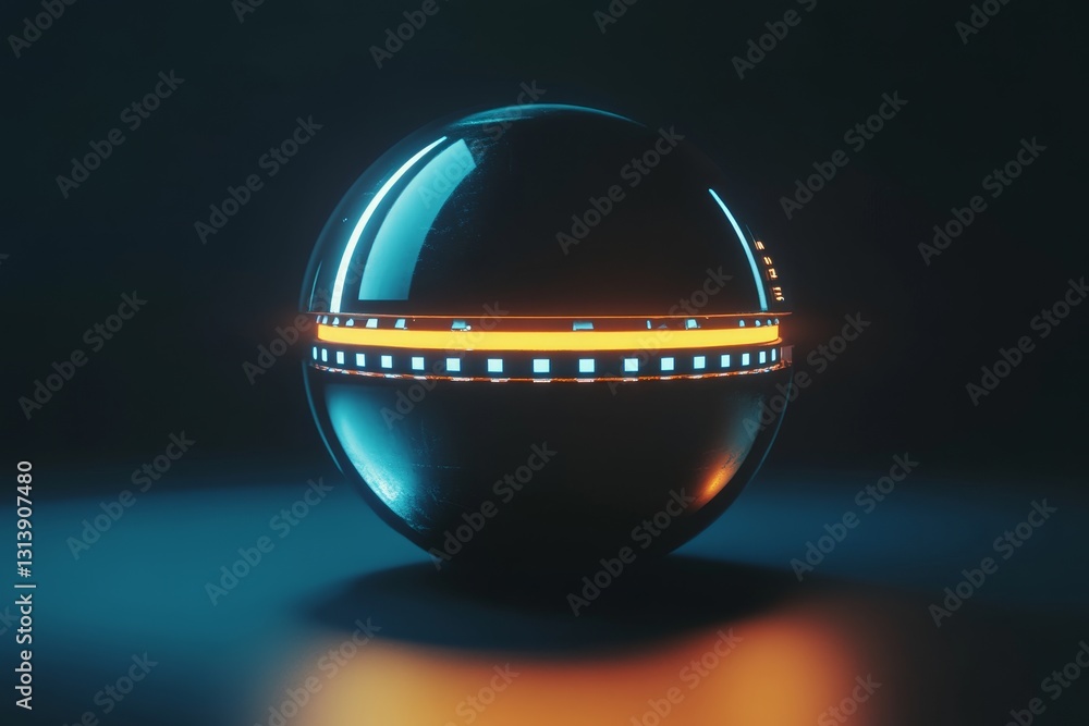 Poster a glowing sphere with a black center. the sphere is surrounded by a yellow line. the sphere is illum