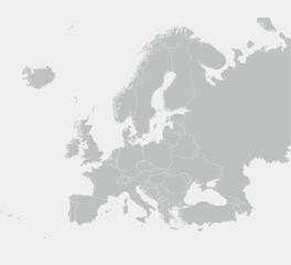 blank grey map of europe divided into countries