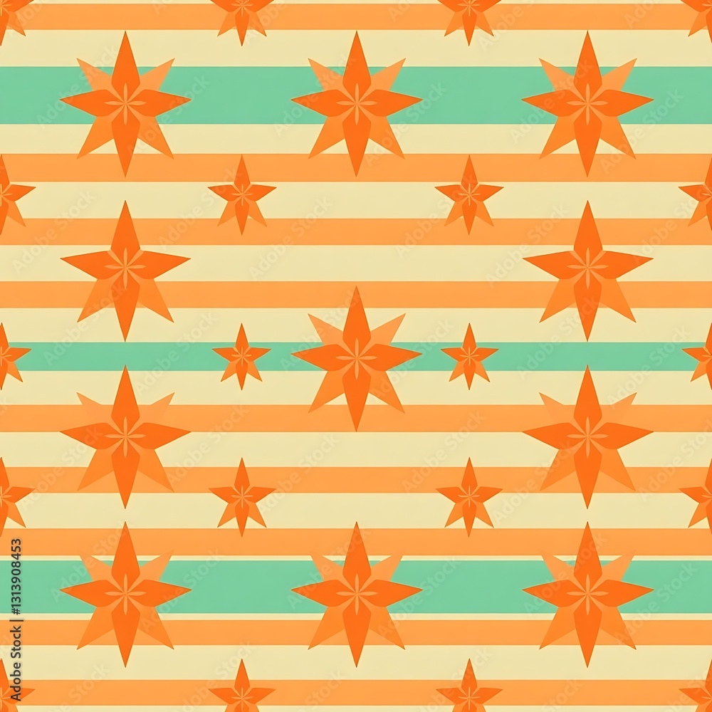Poster abstract starry pattern: a geometric seamless pattern featuring stylized orange stars arranged in a 