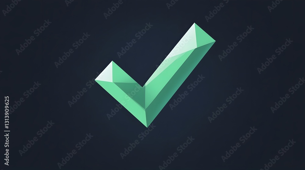 Poster abstract geometric design featuring a three-dimensional checkmark on a dark background