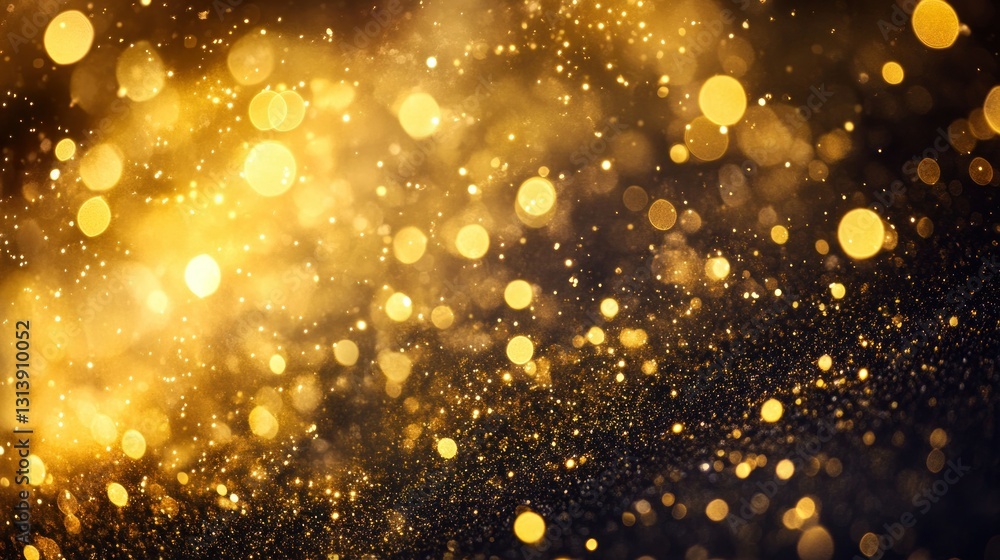 Poster golden background featuring bokeh circles and floating particles