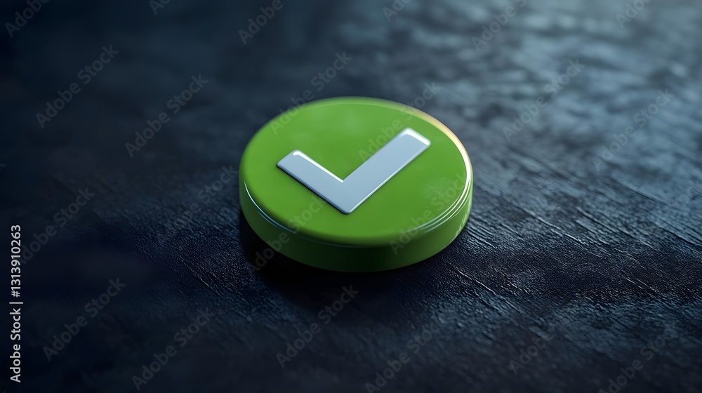 Poster green checkmark icon on a textured dark surface, symbolizing approval and success in various context