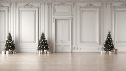 Fototapeta premium Elegant Christmas Room with Trees and Presents in Classic Style