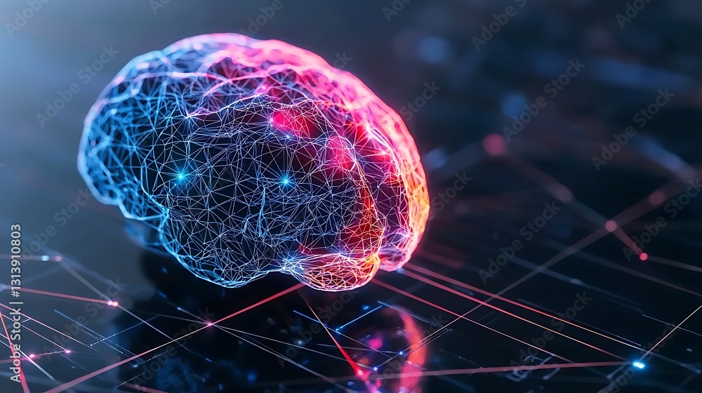 Aufkleber humanoid robot interacting with colorful digital brain visualization