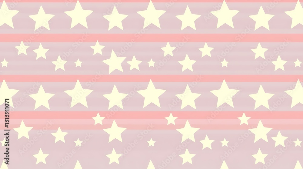 Poster celestial serenity: a seamless pattern of delicate stars on a backdrop of gentle pink and soft strip